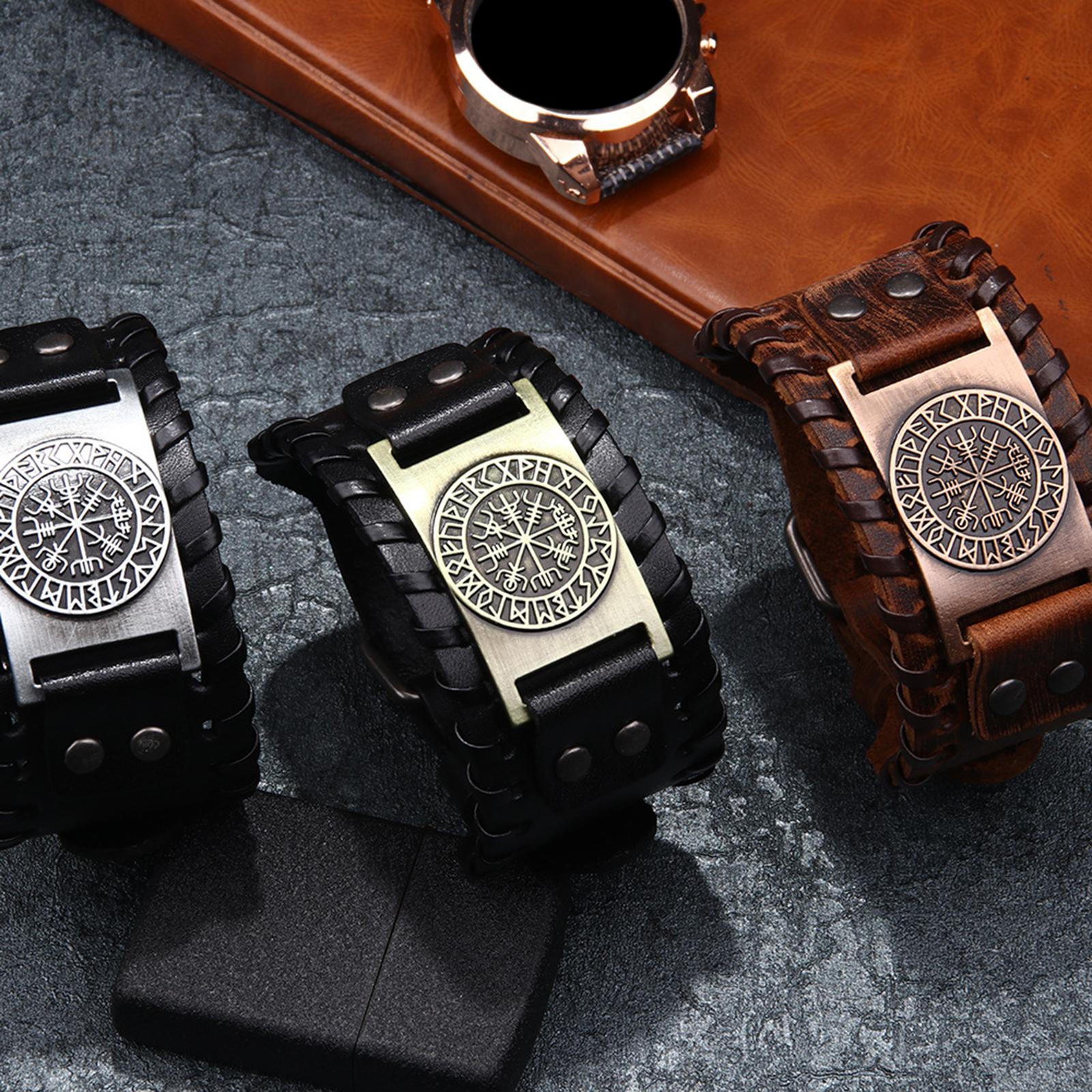 Viking Braided Rope Mens Bracelet Leather Bangle Wristband Leather Bronze