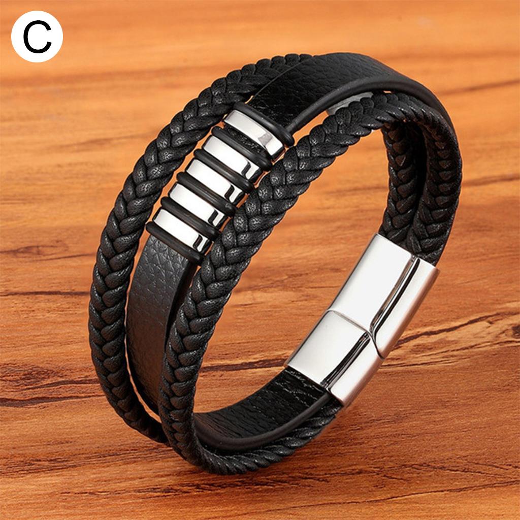 Braided Genuine Leather Mens Bracelet 21cm Cuff Bangle Wristband Jewellery C