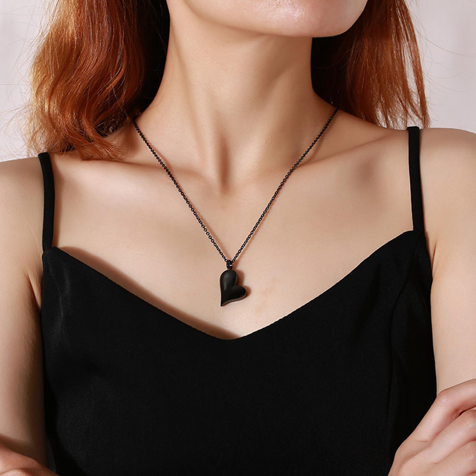Cremation Necklace Love Heart Carbon Steel Memorial Jewelry Container Black