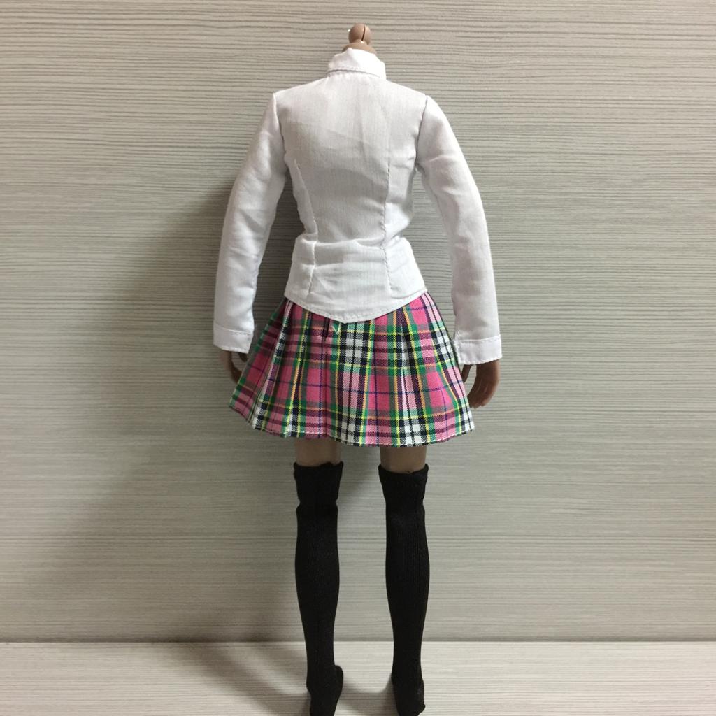 1/6 Scale White Shirt Black Plaid Mini Skirt Tie Set for 12" Female Figures 