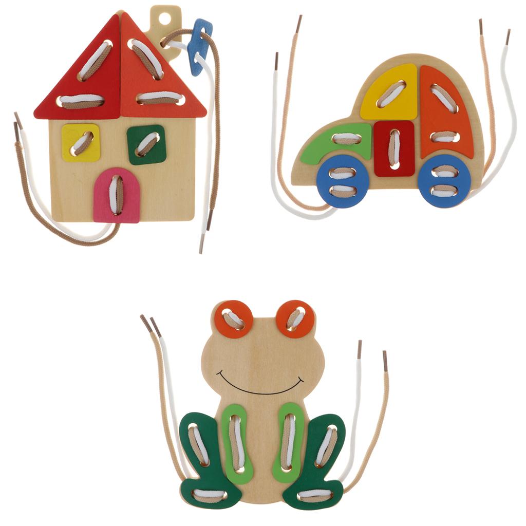 Wooden Threading Board Kids Lacing Toy Educational Activity Laces Game Frog