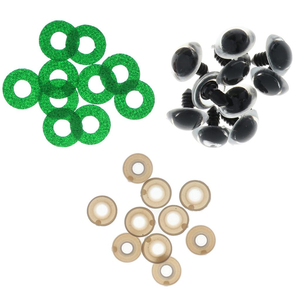3x10pcs Plastic Safety Toy Eyes + Glitter Nonwovens + Washer 18mm Green