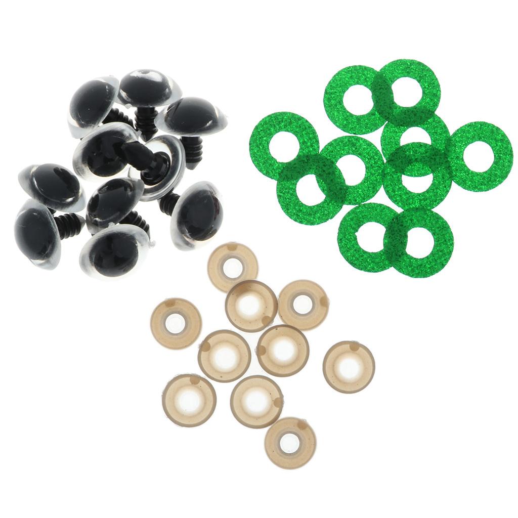 2x10pcs Plastic Safety Toy Eyes + Glitter Nonwovens + Washer 18mm Green