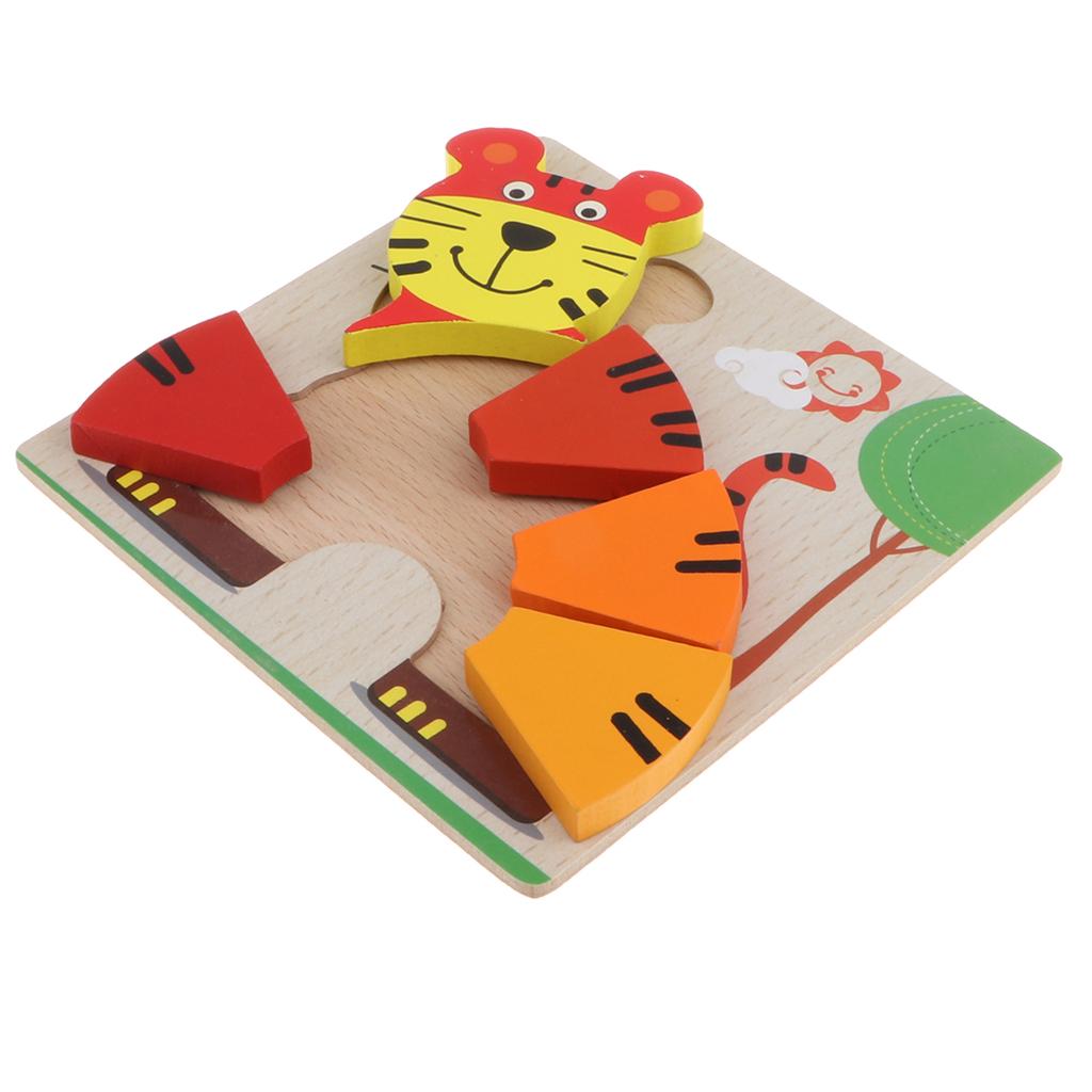 Montessori Wooden 3D Animals Jigsaw Puzzle Board Kids Toys Gift Tiger