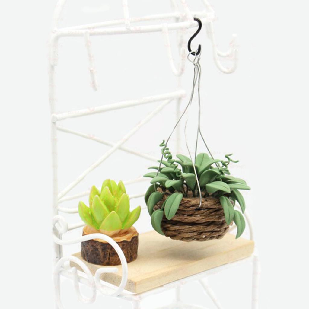 2x1/12 Dollhouse Miniature Hanging Plant with Basket Fairy Garden Accessories