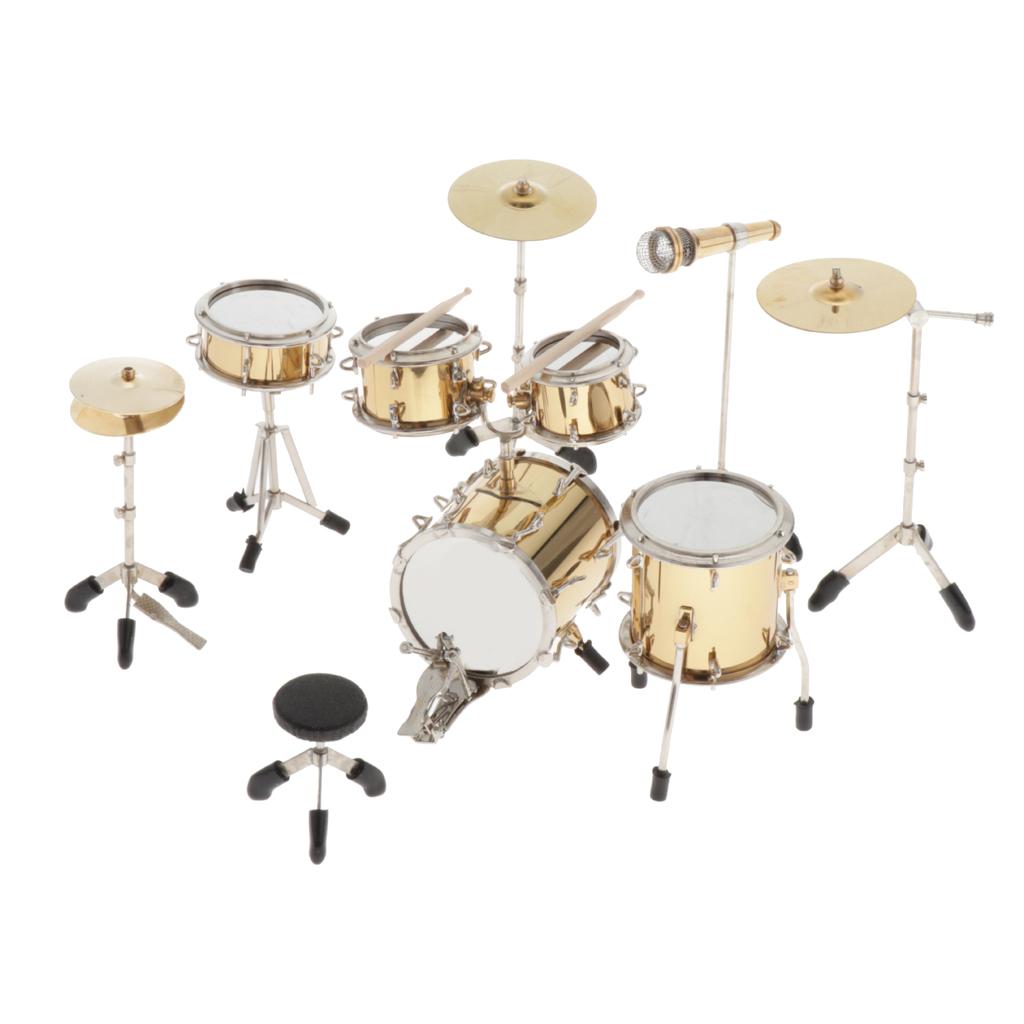 9pcs 1:6 Scale Miniature Drum Set Collectible Instrument - DECORATIVE MODEL
