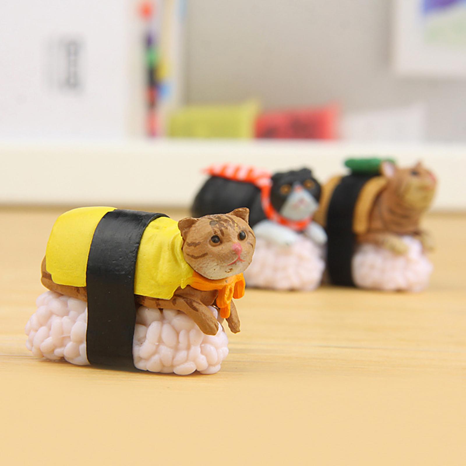 5 Pieces Cartoon Sushi Cat Figurine Dolls Miniature Animal Mini Toys