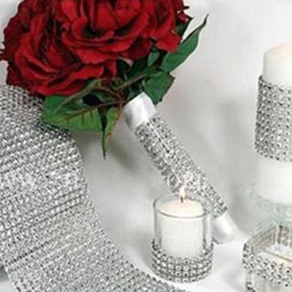 8 Rows Diamond Mesh Rhinestone Wrap Ribbon Wedding Party DIY Supplies Silver