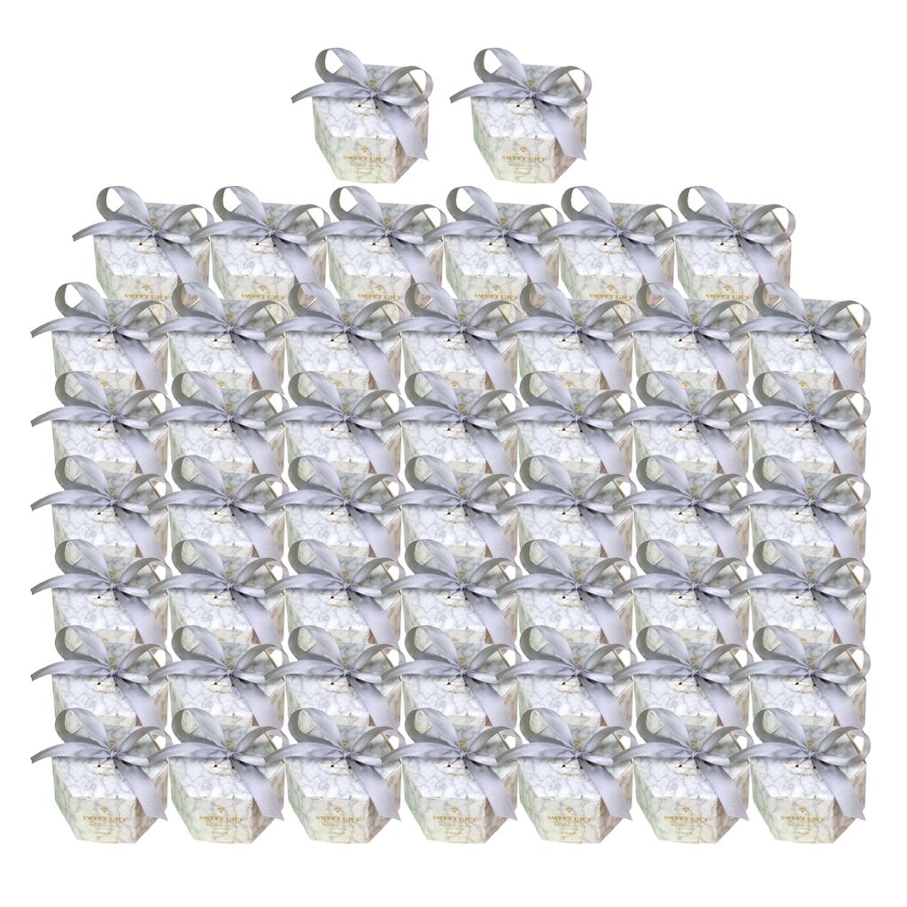 50Pcs Hexagonal Candy Boxes Wedding Birthday Party Favor Gift Box Gray