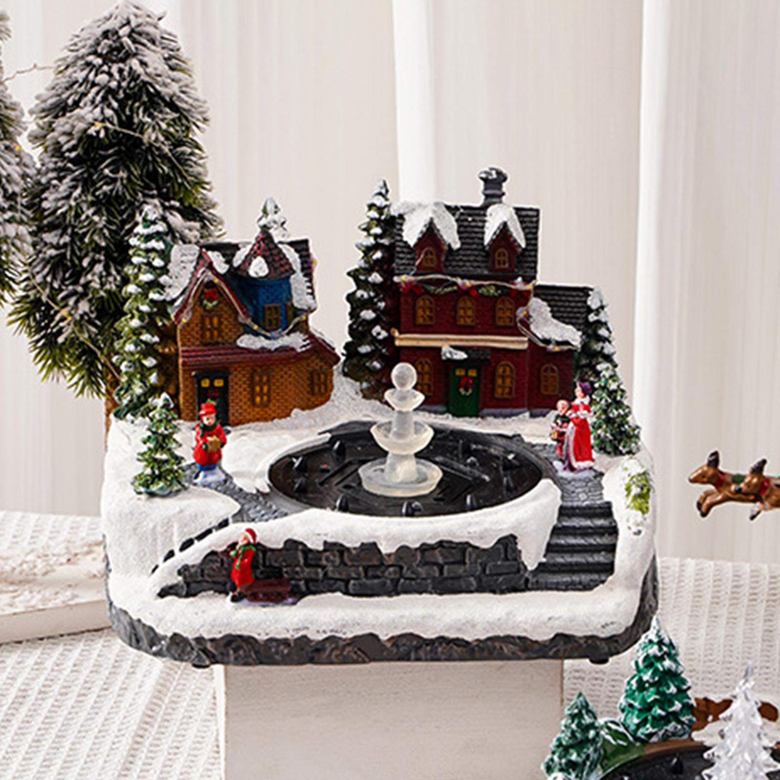 Christmas Winter Scene Village House Musical Fountain for Desktop Bedroom