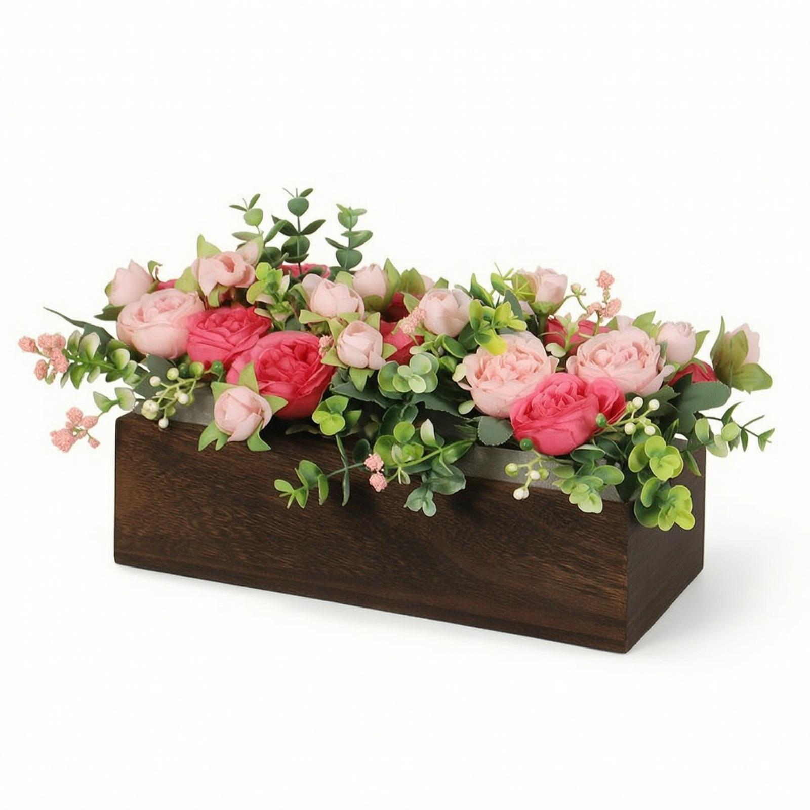 Artificial Flower Arrangement with Wooden Planter Box