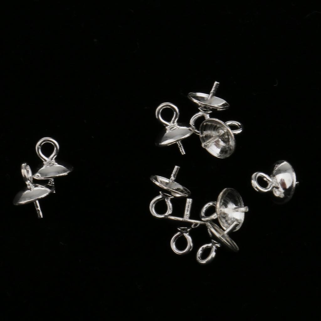 10x 925 Sterling Silver Pin Bail Caps Half Drilled Pearls Beads Jewelry