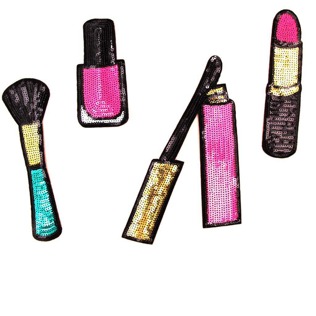 3x4pcs Fashion Lipstick Makeup Embroidered Sequins Iron on Applique Patches