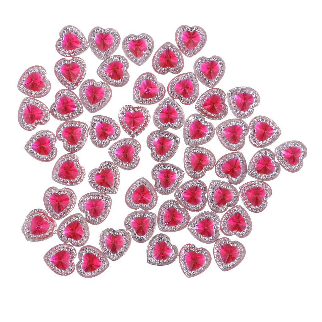 2x50 Pcs 12mm Heart Resin Rhinestone Flatback Buttons Double Drill Rose Red