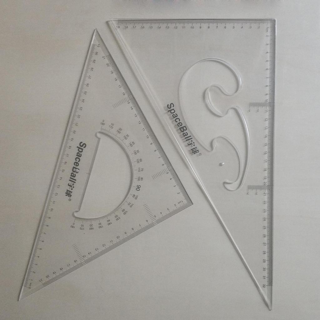 2 Pack 45/60/90 Degree Geometry Triangle Ruler Drawing Drafting Set