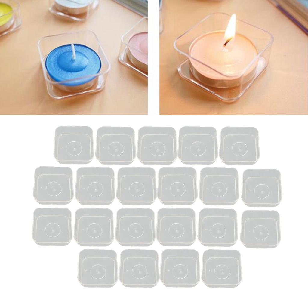 Empty Clear Plastic Candle Making Containers Mold Holder Square Shape 20pcs