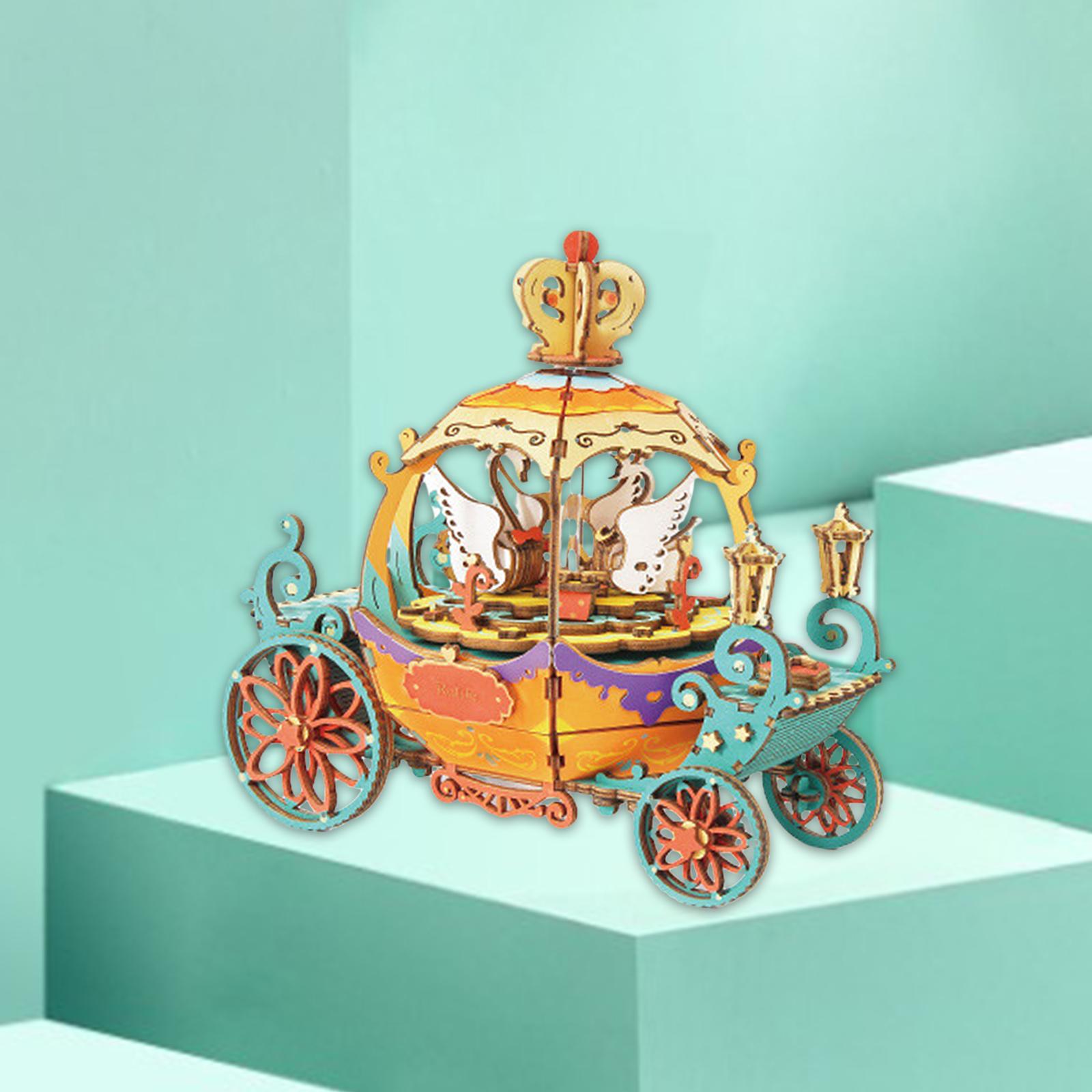 Wooden Puzzle Pumpkin Carriage Music Box Construction Assembly Toy Gifts