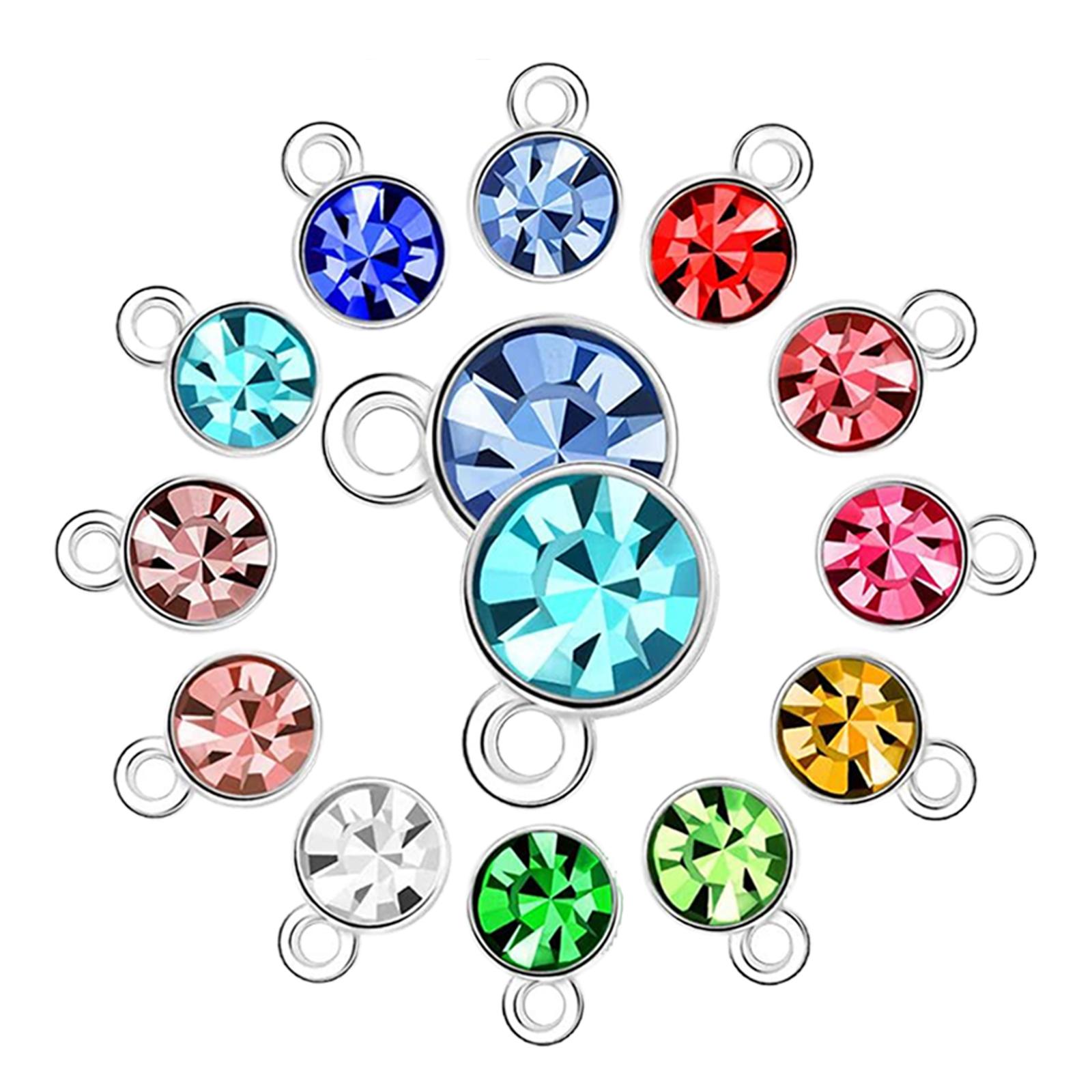 180Pcs Crystal Birthstone Charms Beads Pendants for Jewelry Making Silvery