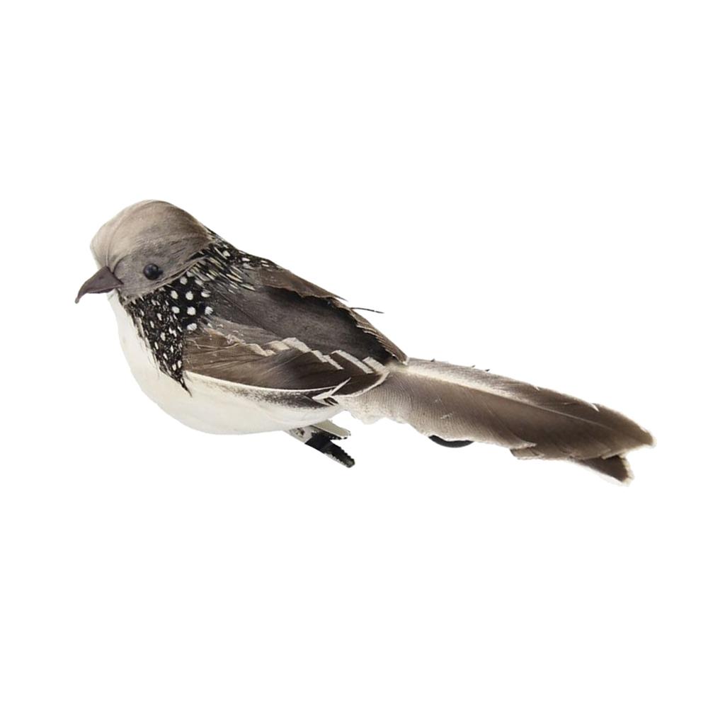 5x1pcs Artificial Feathered sparrow Bird Clip Fake spadger Bird  Grey