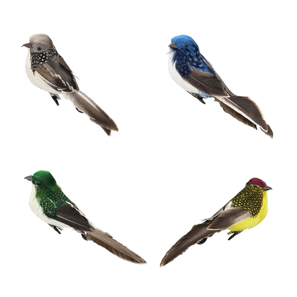 2x1pcs Artificial Feathered sparrow Bird Clip Fake spadger Bird  Grey