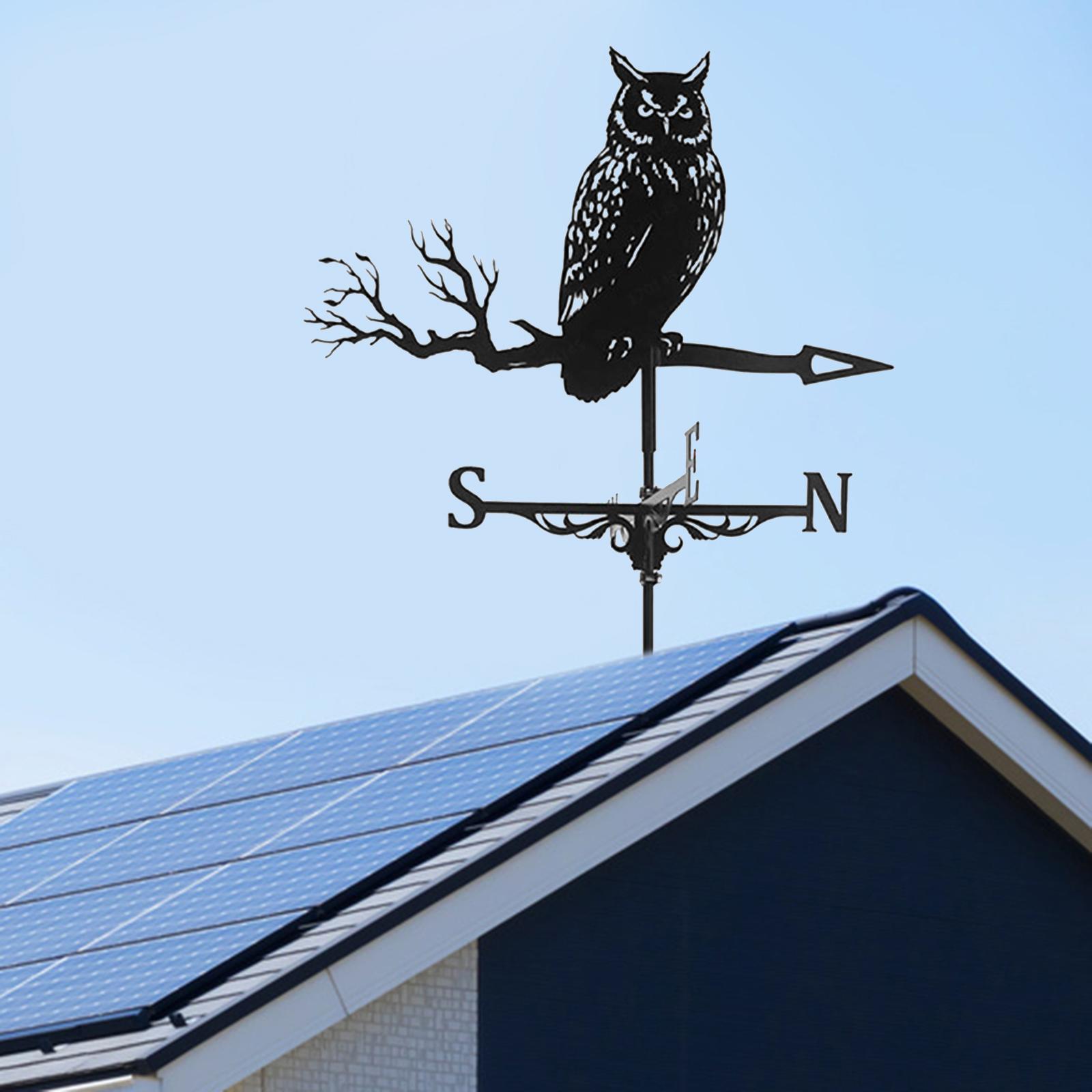 2xRetro Iron Black Owl Weathervane Fence Mount Weather Vane Barn Ornament