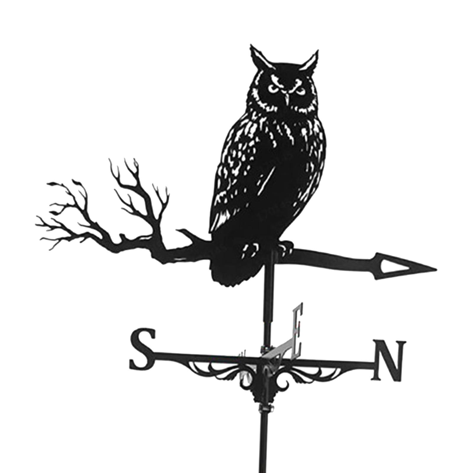Retro Iron Black Owl Weathervane Fence Mount Weather Vane Barn Ornament
