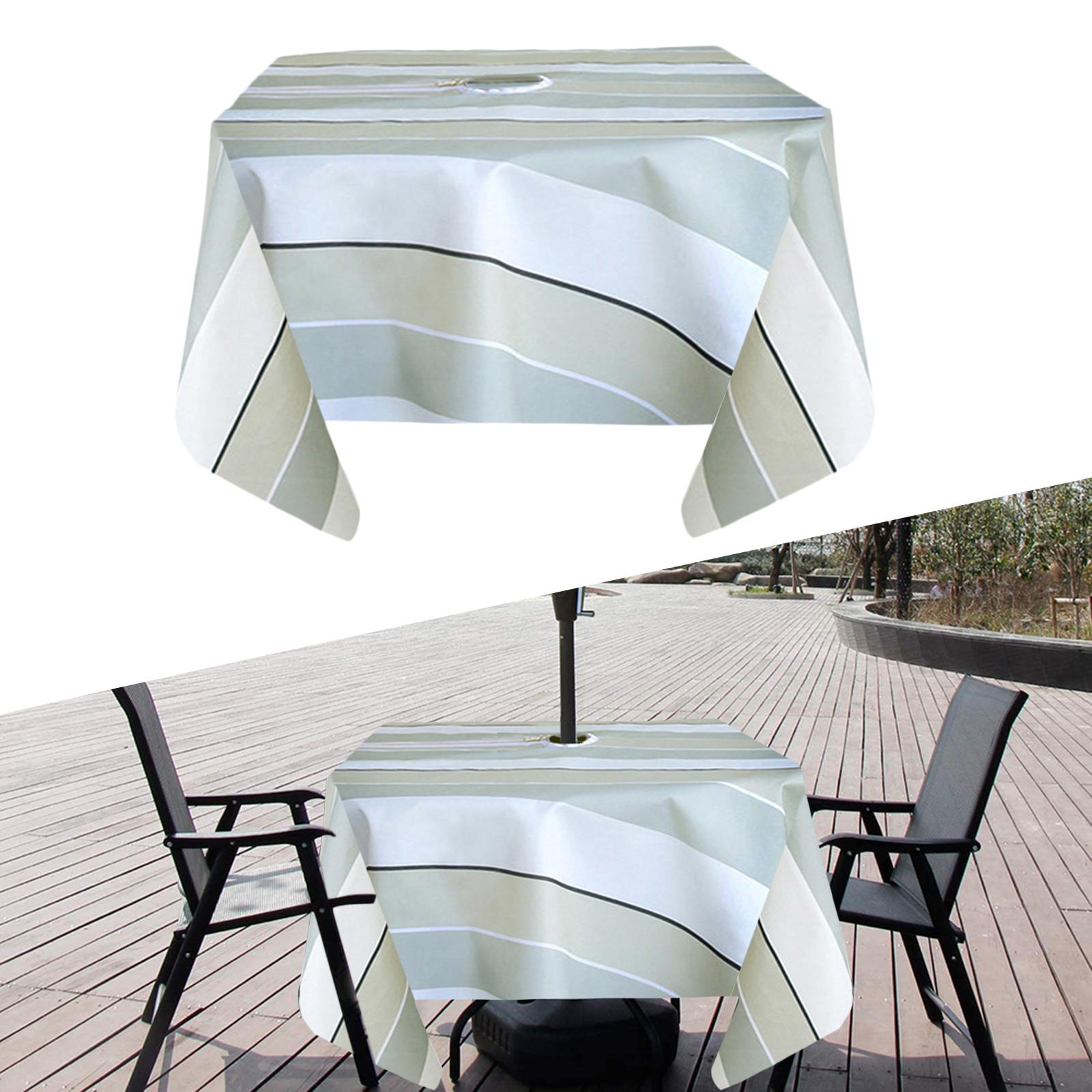 Outdoor Table Cloth with Umbrella Hole Tablecloth Square Stripe