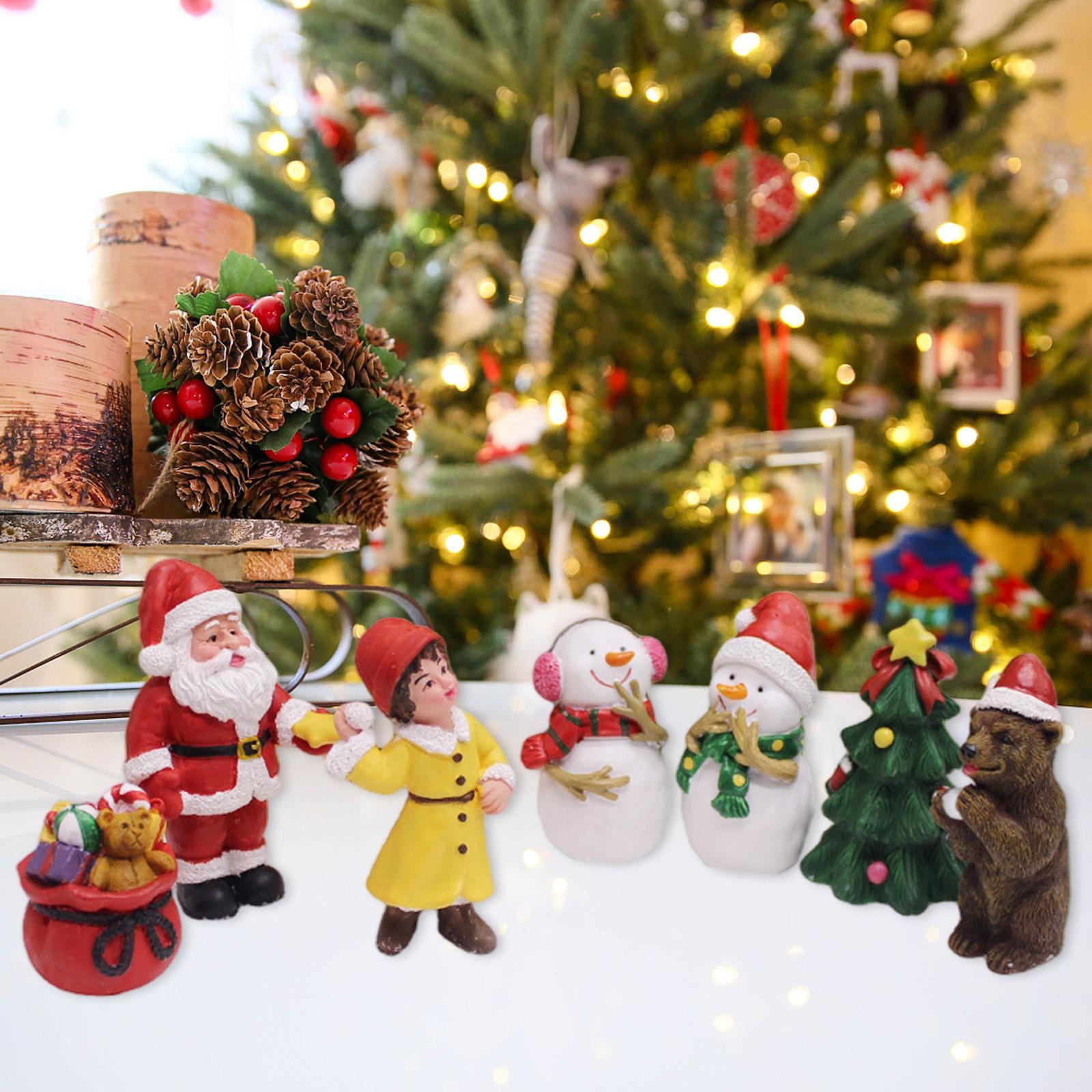 7 Pieces Landscape Ornaments Resin Mini Christmas Ornaments for Table Home