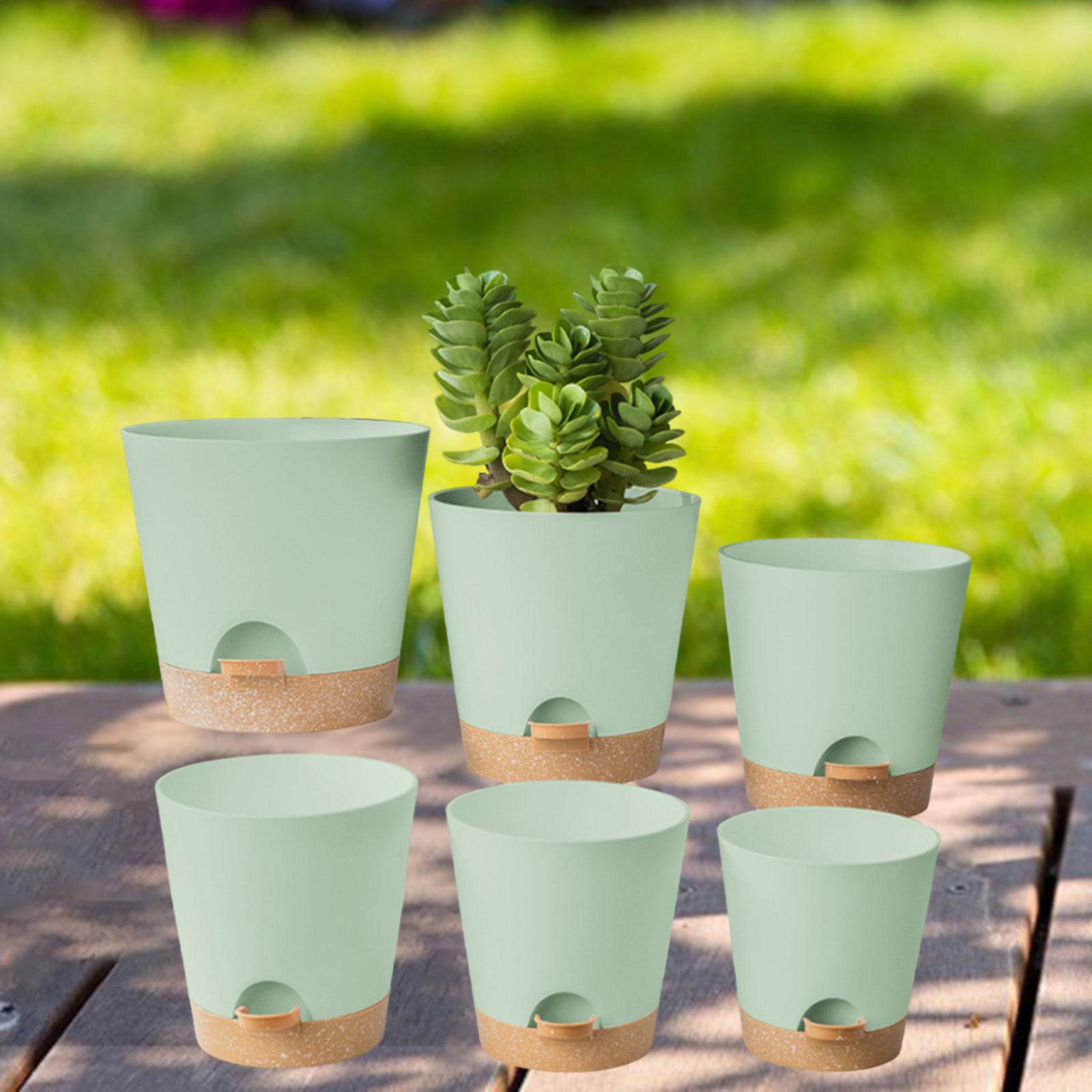 6 Pieces Self Watering Planters with Drainage Holes Nursery Planting Pots Green 