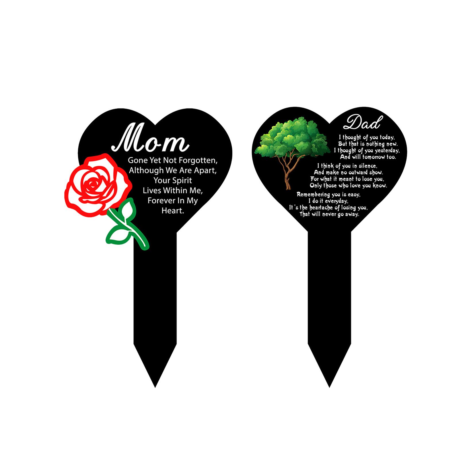 3xHeart Memorial Remembrance Plaque Stake Outdoor Funeral Cemetery Grave Sign
