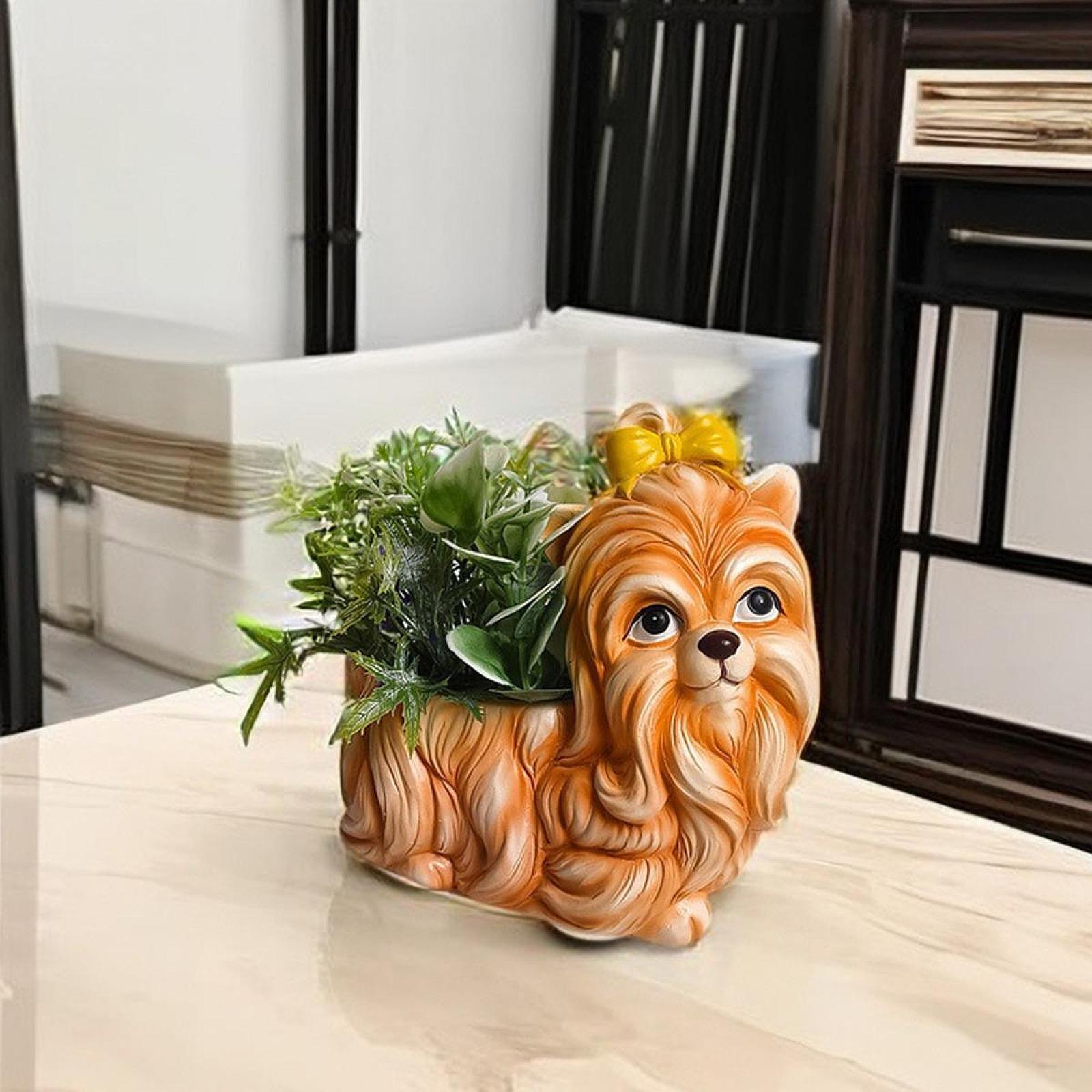 Dog Figurine Flower Pot Creative Tabletop Ornament for Bedroom Office Garden