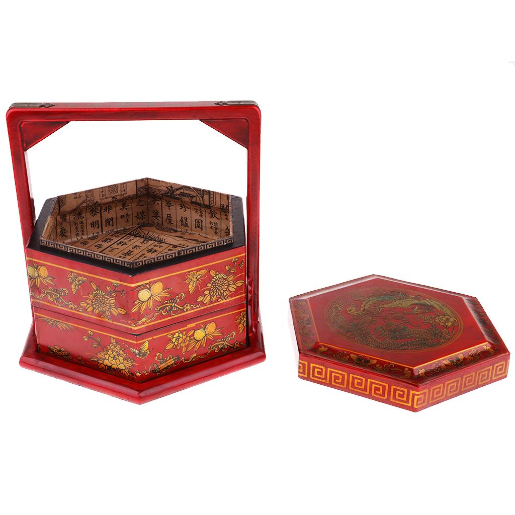 Chinese Retro Antique Wooden Lunch Food Storage Box Hand Basket Collectible