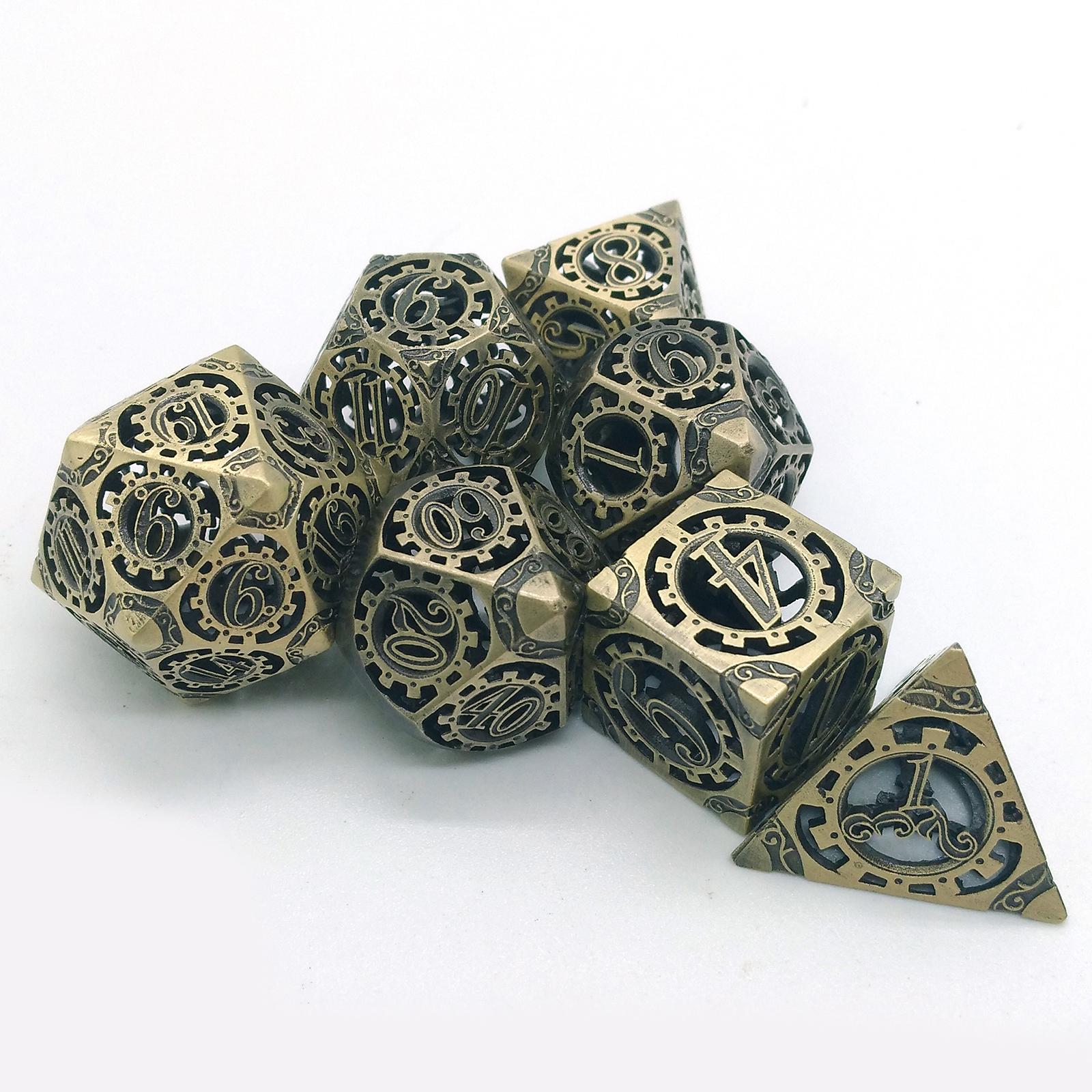 7x Hollow Creative Metal Polyhedral Dice Game for RPG Table Game Bronze
