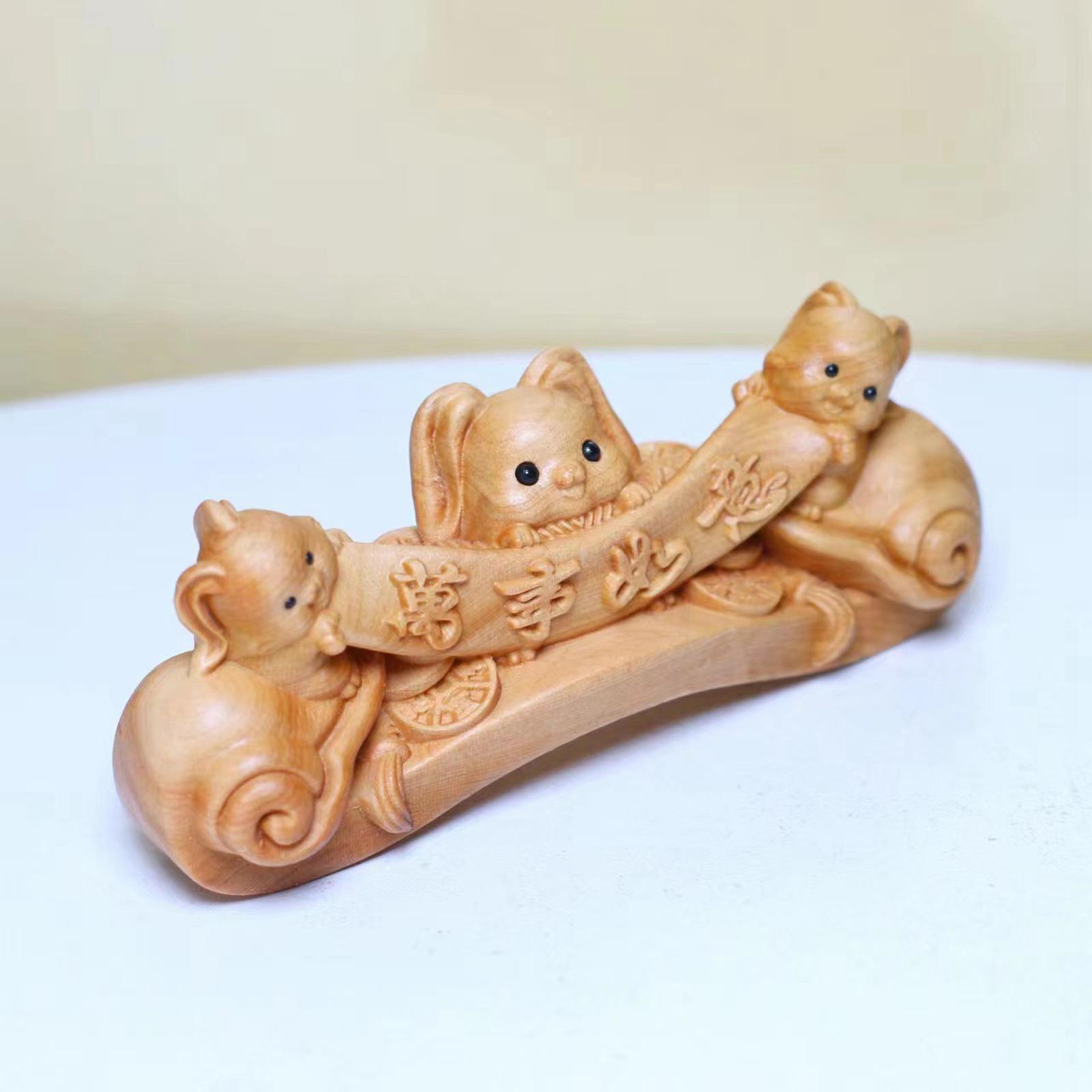 Wood Small Bunny Figurine Animal Sculpture for Table Spring Festival