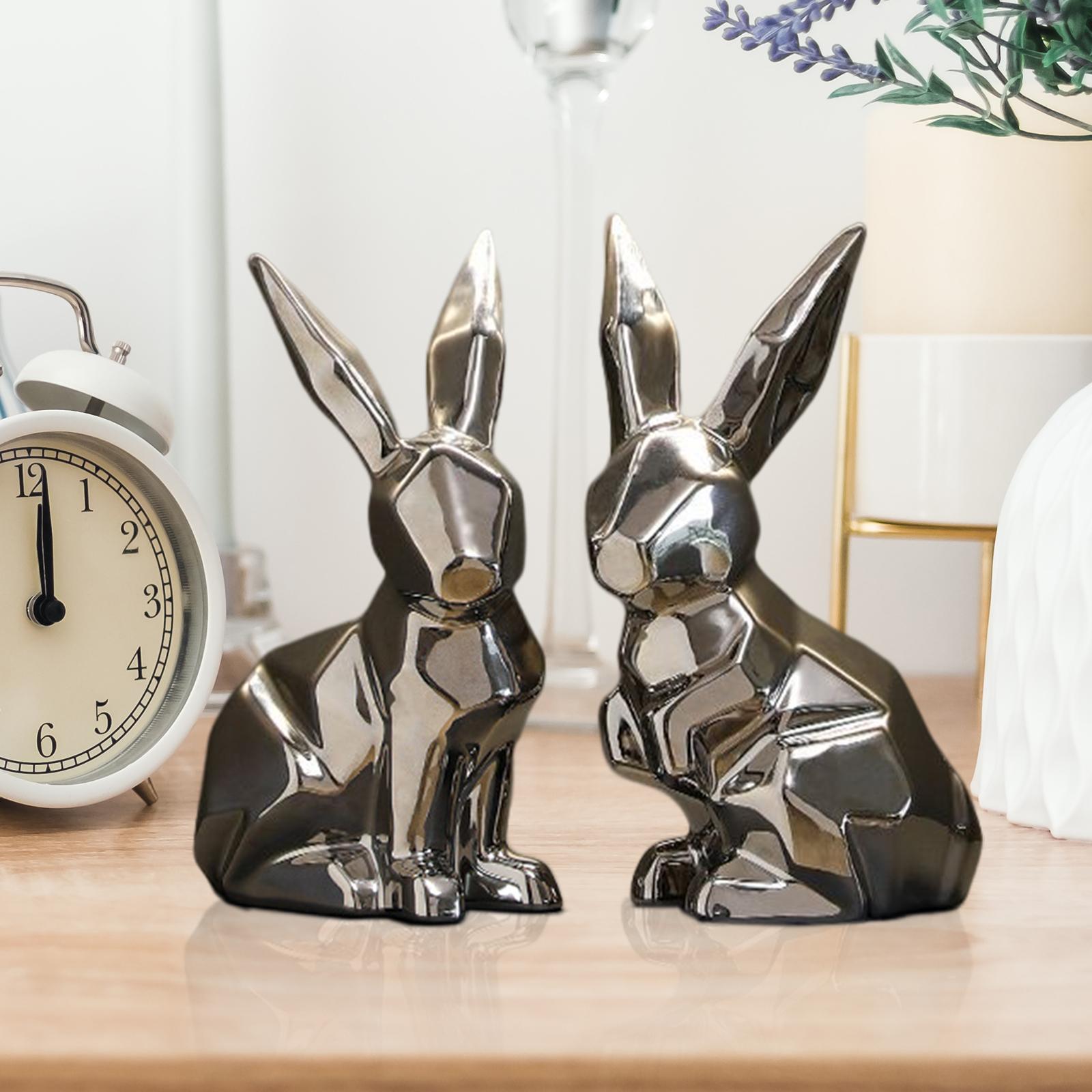 Handmade Resin Animal Figurine Ornaments Electroplating Artwork Versatile Two Rabbits