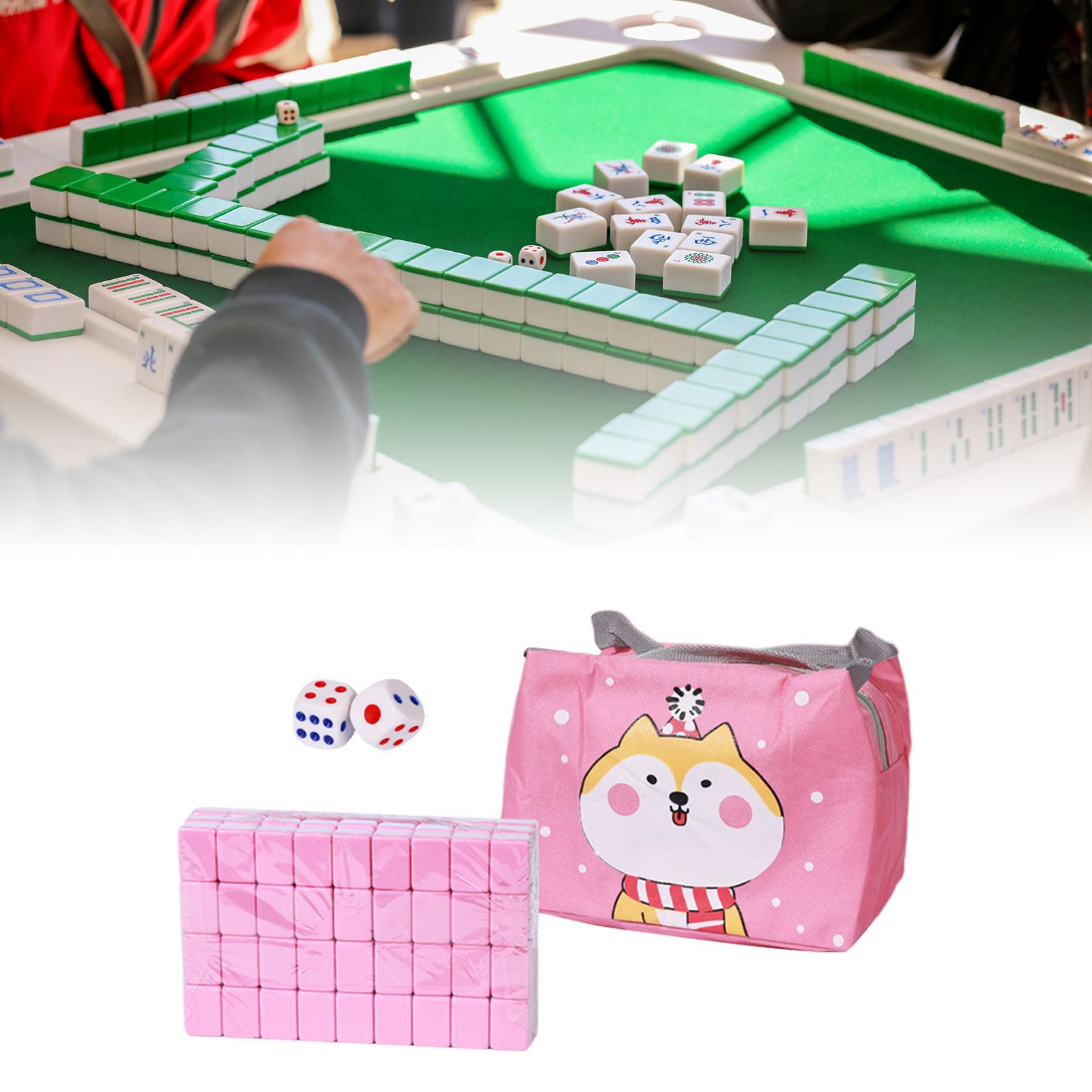 Travel Mahjong Set with Bag Strategy 24mm Portable Traditional Entertainment Pink