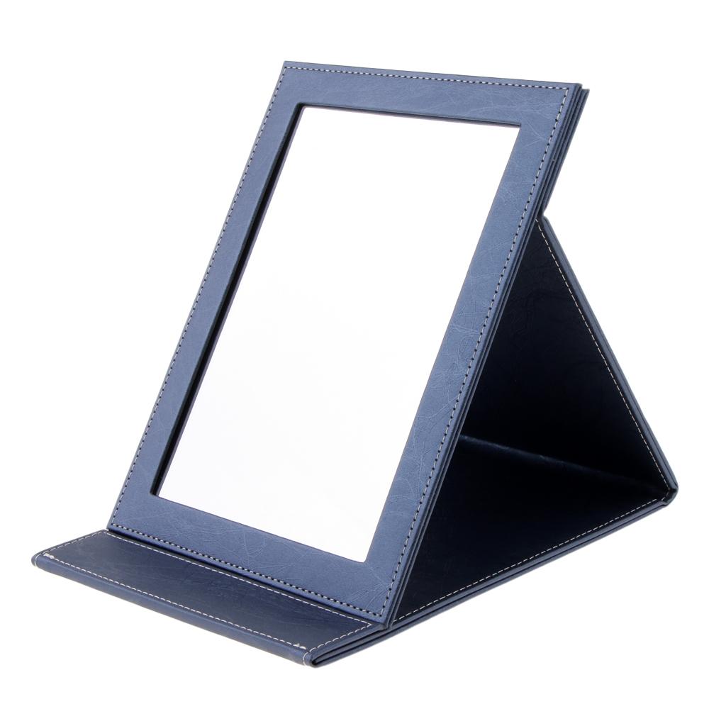 Folding Travel Mirror PU Leather Table Top/Stand Makeup Mirror Portable