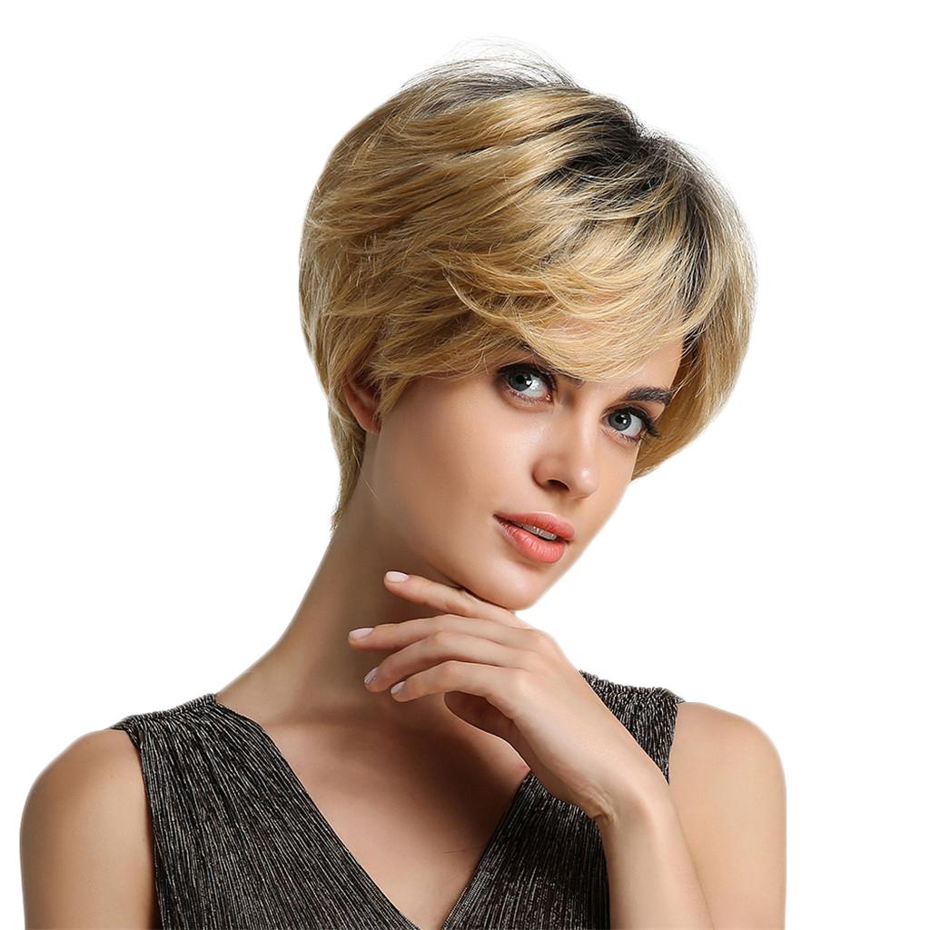 8'' Human Hair Lady Short Wigs Layered Cosplay Pixie Cut ...