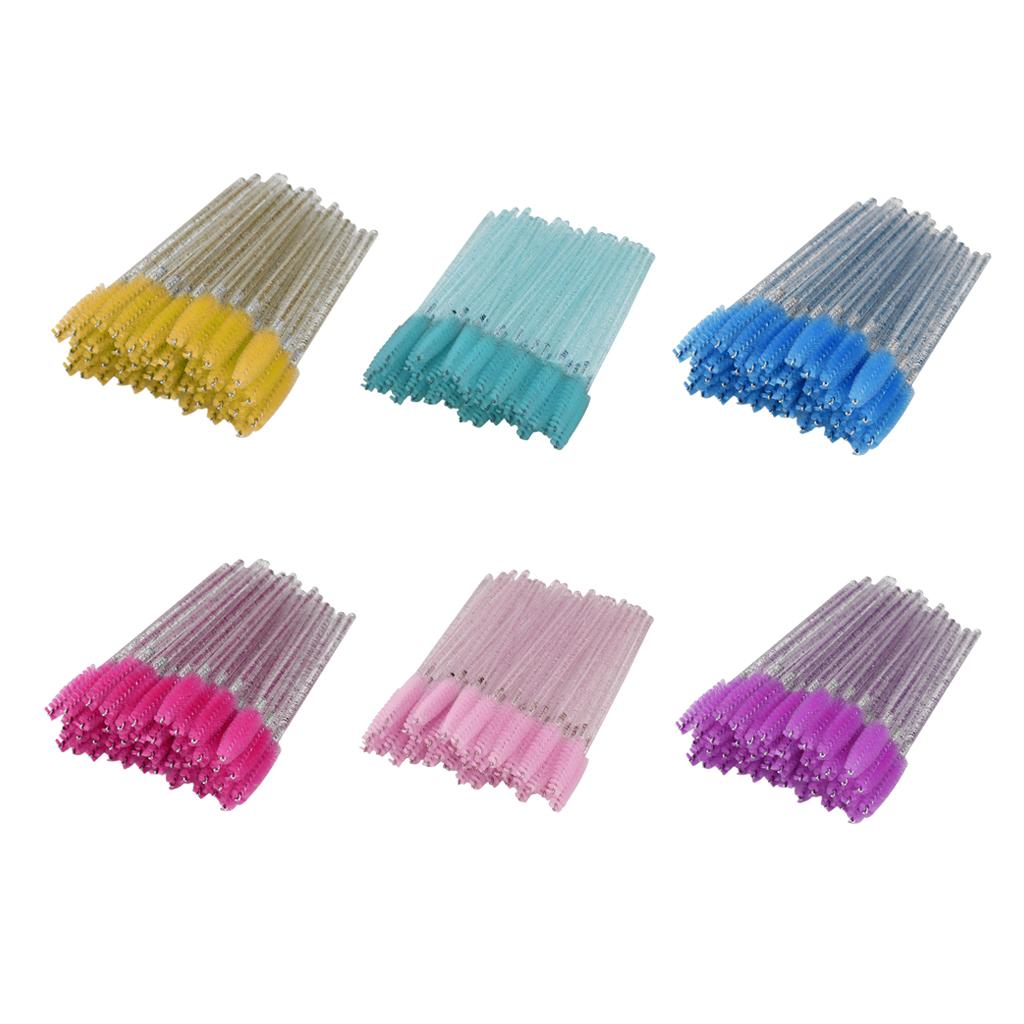 50x Nylon Eyelash Mascara Wands Applicators Eyebrow Shaping Grooming Brushes Yellow