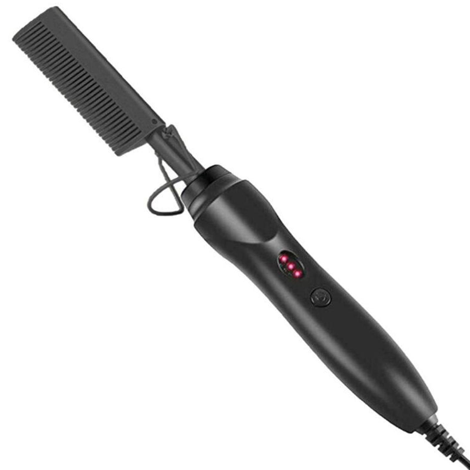 Hair Straightener Brush Temperature Setting Adjustable Curler Comb Black