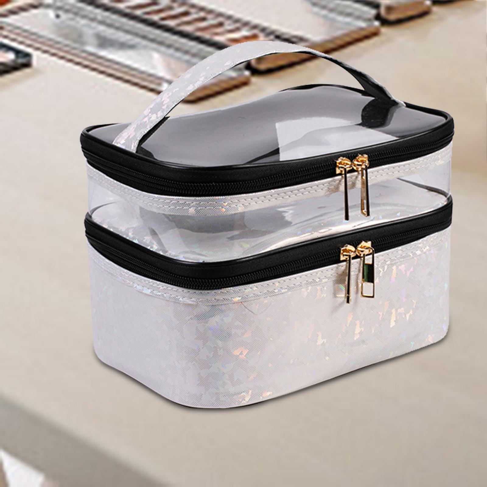 Double Layer Cosmetic Bag Makeup Bag Toiletry Bag Transparent  White