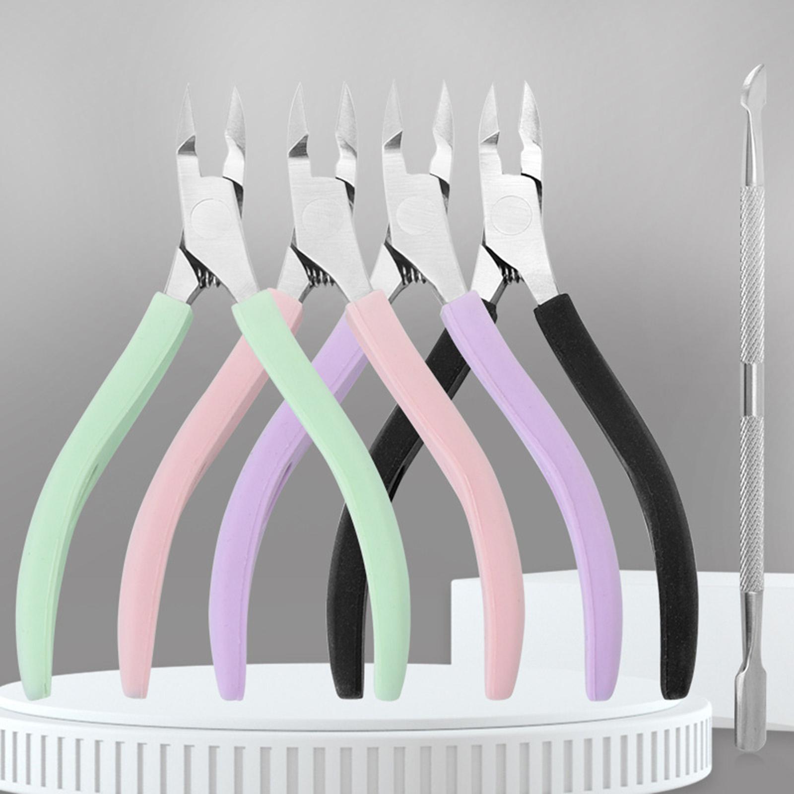 2xStainless Steel Cuticle Cutter Scissors Anti Slip Silicone Handle Salon Pink