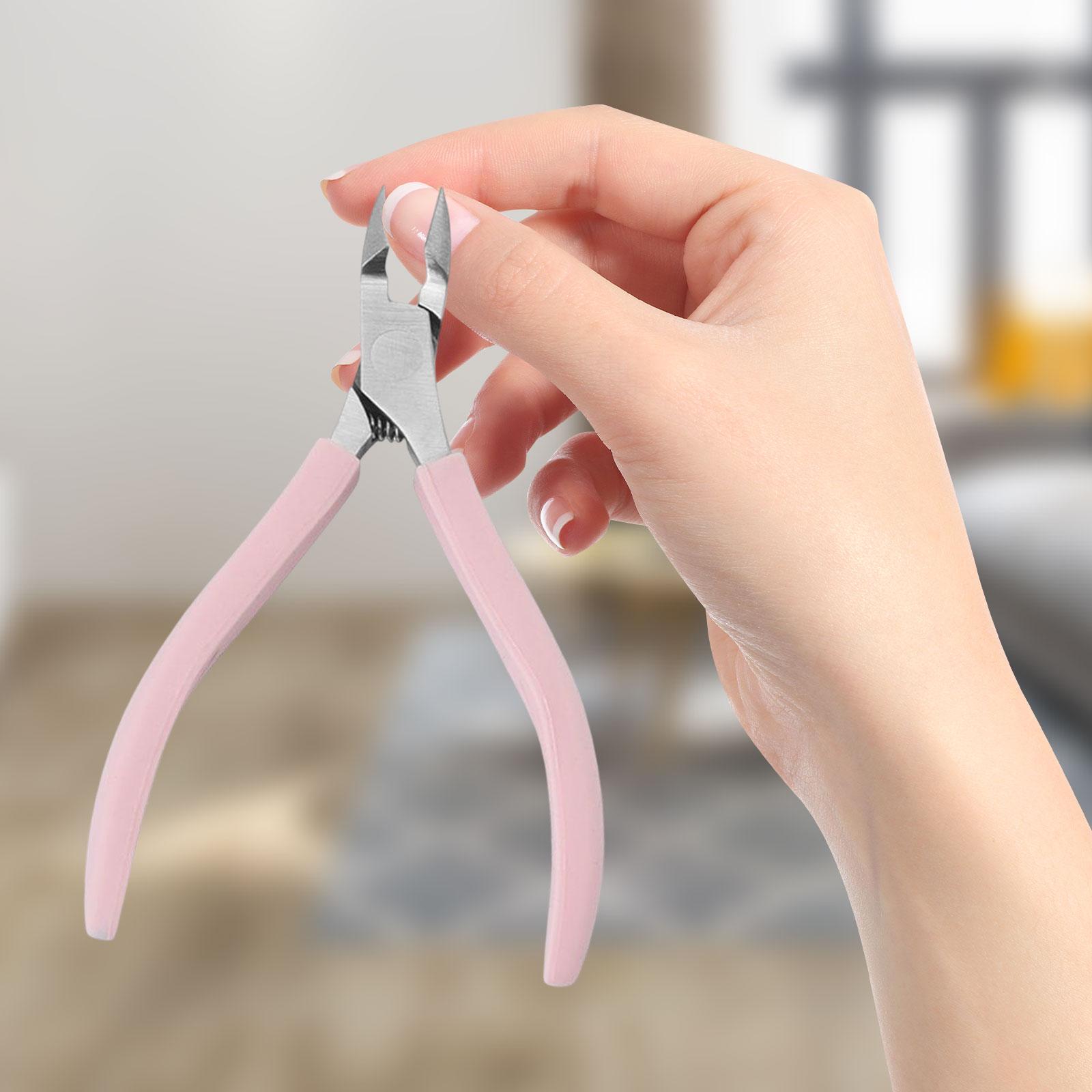 Stainless Steel Cuticle Cutter Scissors Anti Slip Silicone Handle Salon Pink