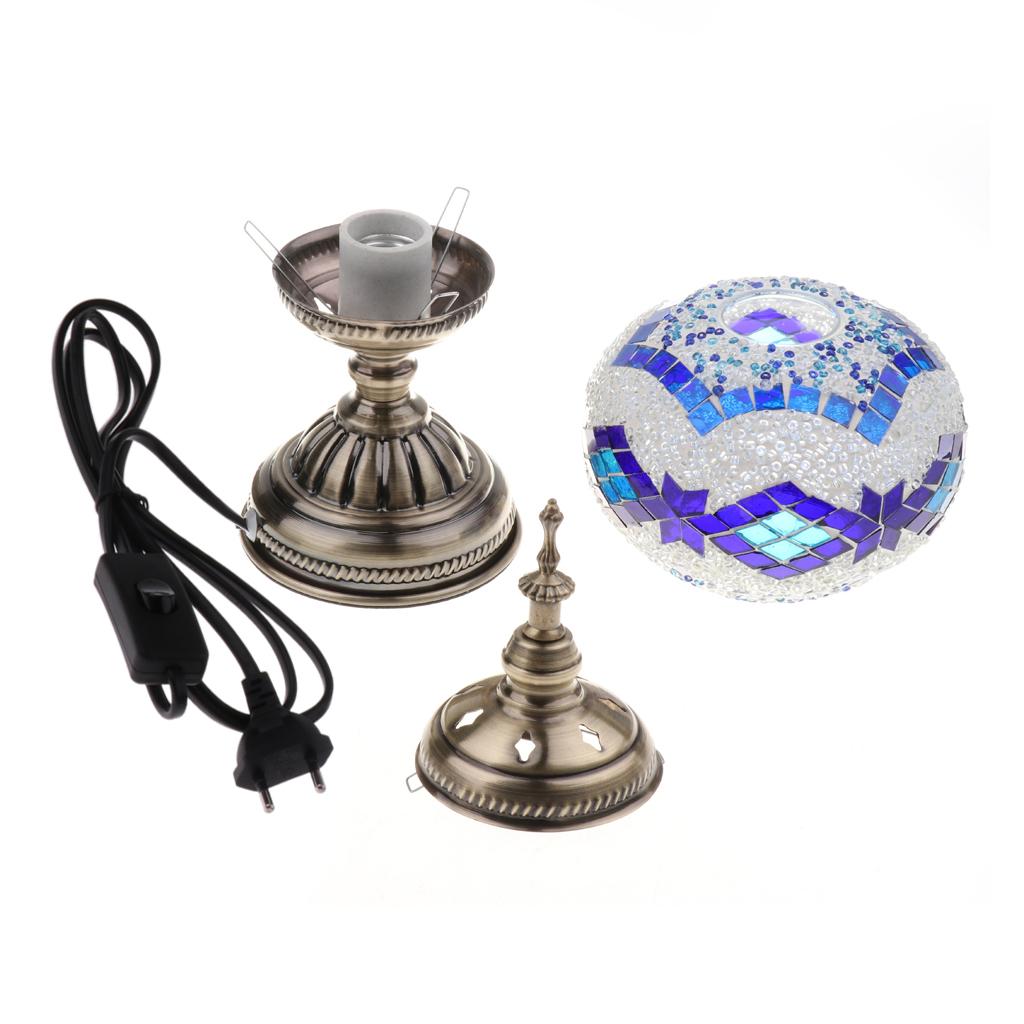 Handmade Turkish Mosaic Glass Table Desk Bedside Lamp Light EU plug Blue