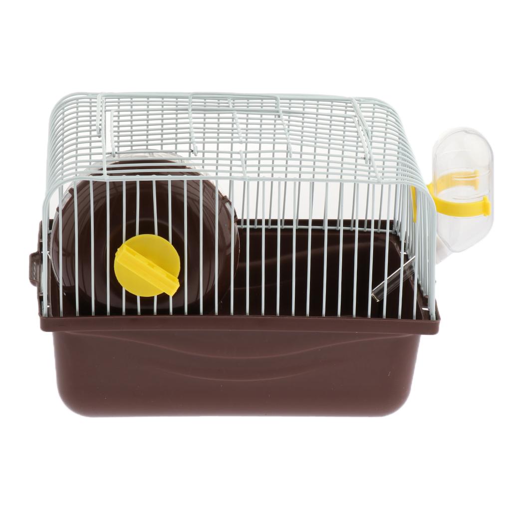Hamster Cage Transport Box with Running Wheel Water Bottle Dish Coffee 