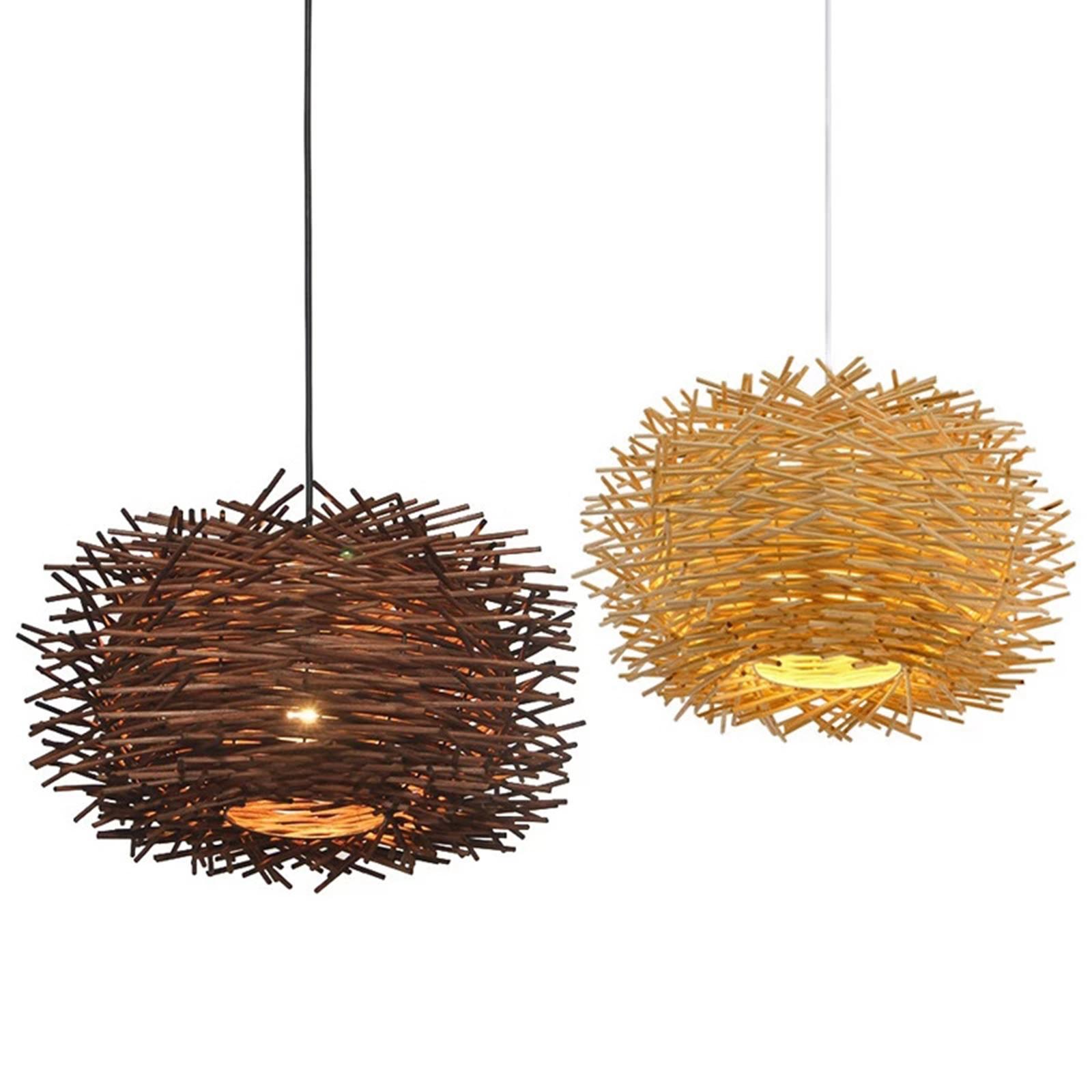 Weave Rattan Ceiling Pendant Light Fixtures Bird Nest Chandeliers Natural