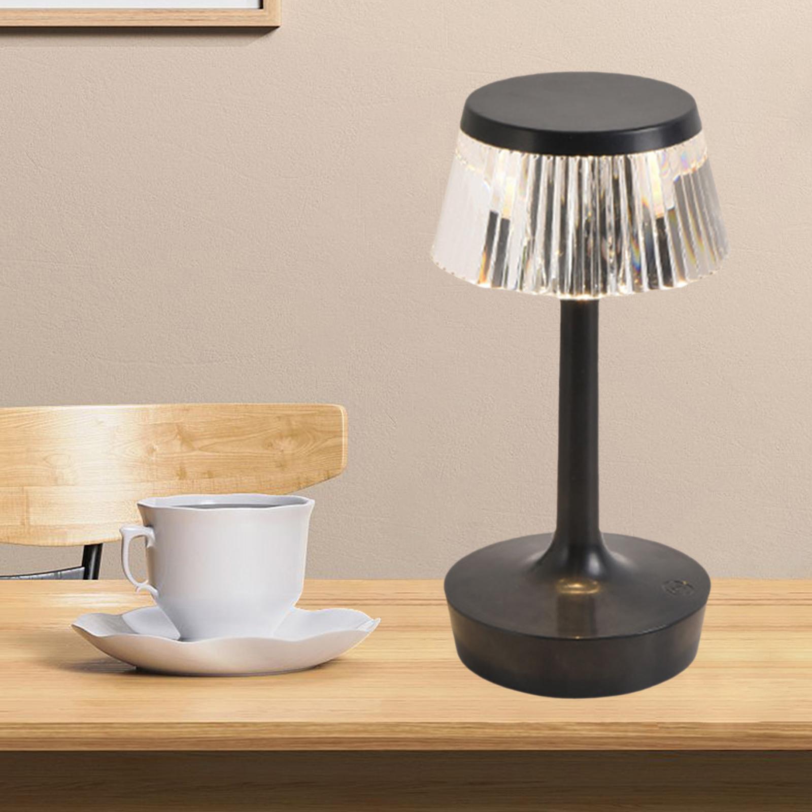 Modern Crystal Table Lamp Desk Light Bedroom Bedside Dimmable Night Light Black