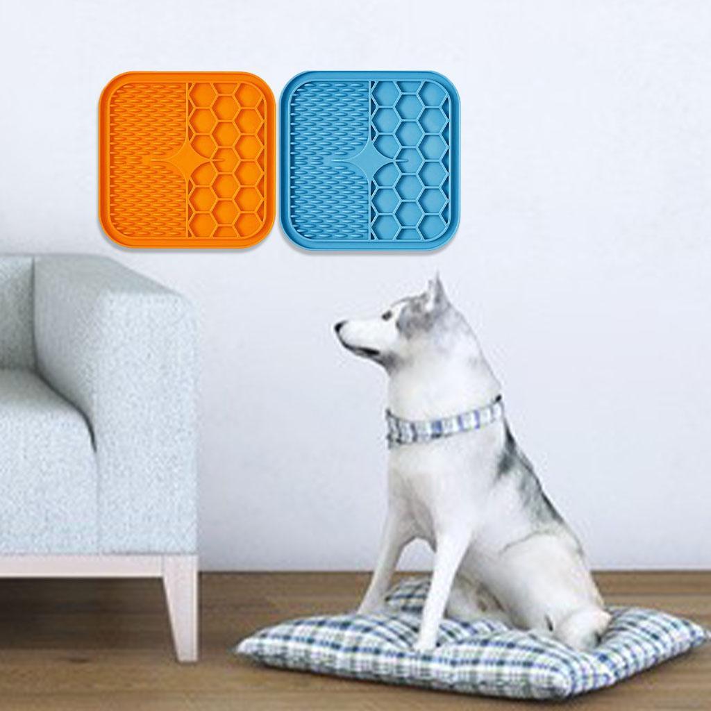 Dog Lick Pad Mat Dispenser Slow Feeder Anxiety Reducer L Blue Orange