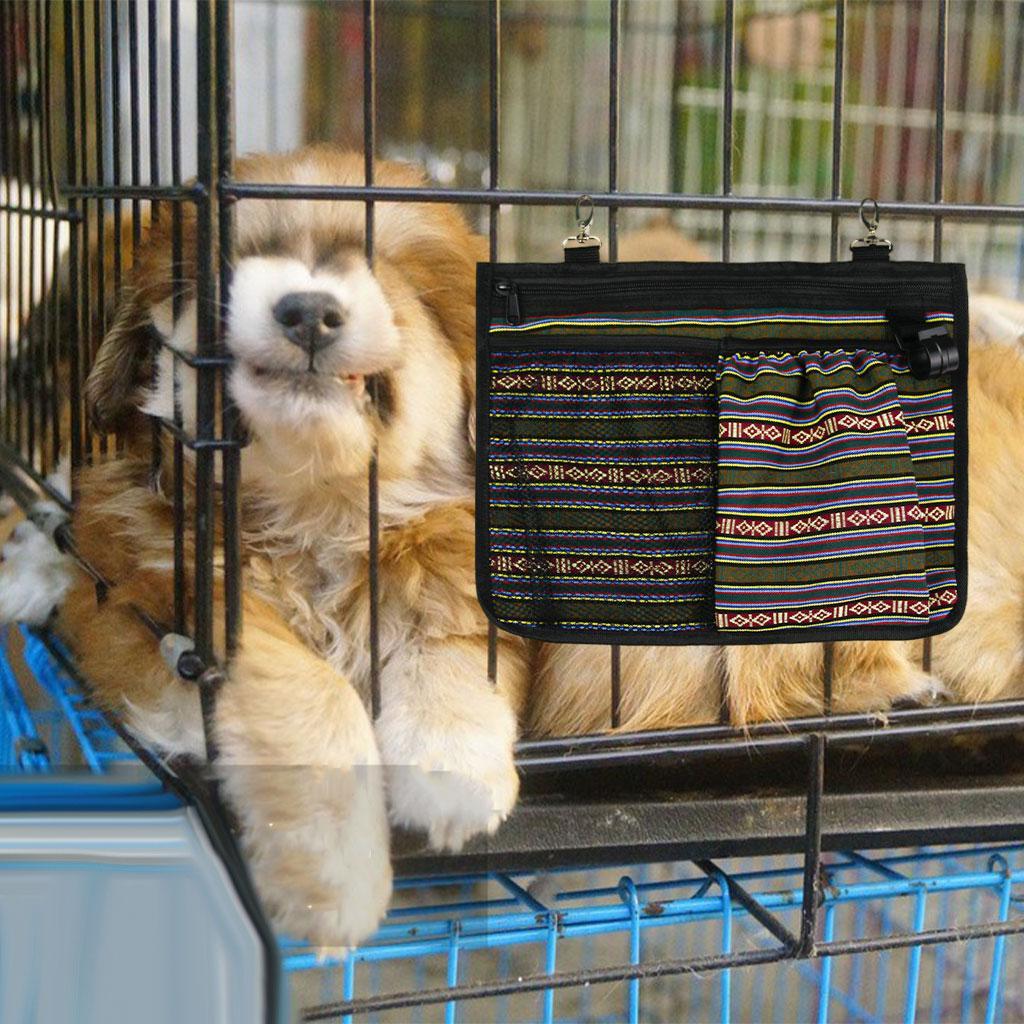 Pet Cage Hanging Storage Bag Food Toy Storage Pet Supplies 3 Pockets Green