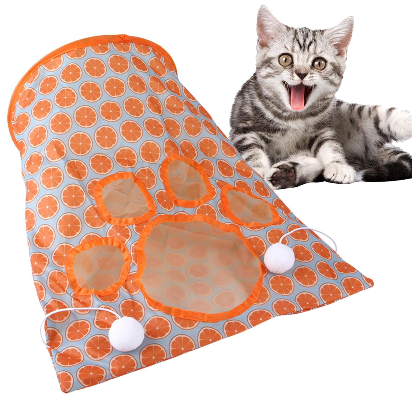 Cat Tunnel Tube Collapsible Passage Toy for Home Rabbit Kitten Orange